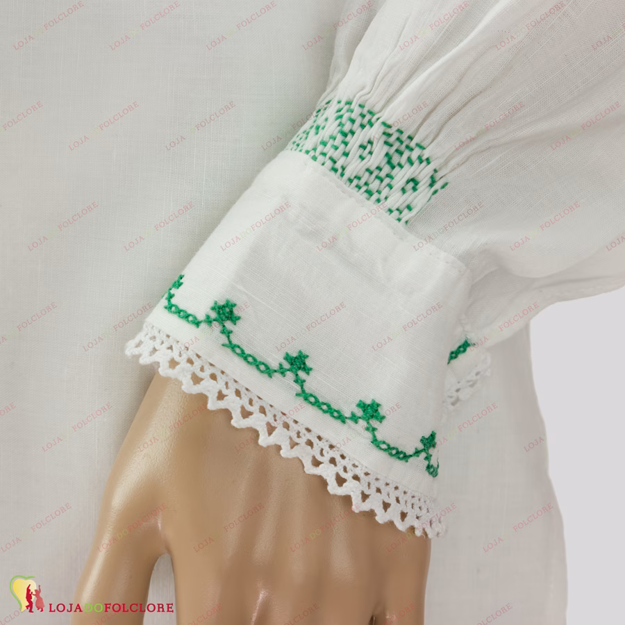 Blusa Linho - Bordado Ponto Cruz - Verde - Manga